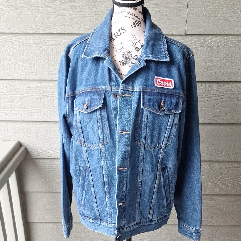 Coors x Brixton CP Banquet Blue Denim Trucker Jacket Size Large 100% Cotton - Picture 2 of 9